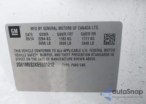 2014 Cadillac Xts Luxury z USA, uszkodzony, nr VIN 2G61M5S3XE9301212